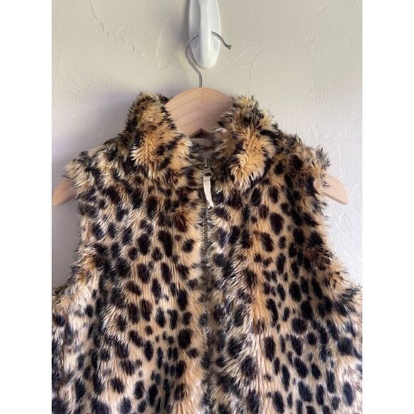 Crewcuts J. Crew Size 3 Faux Fur Cheetah Leopard Vest Full Zip Tan Brown - Picture 5 of 10